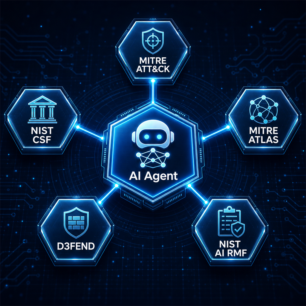 Anthropic-Cybersecurity-SkillsのMITRE ATT&CK・NIST CSFなど5つのフレームワーク対応マップ──セキュリティスキルの全体像を示した構造図