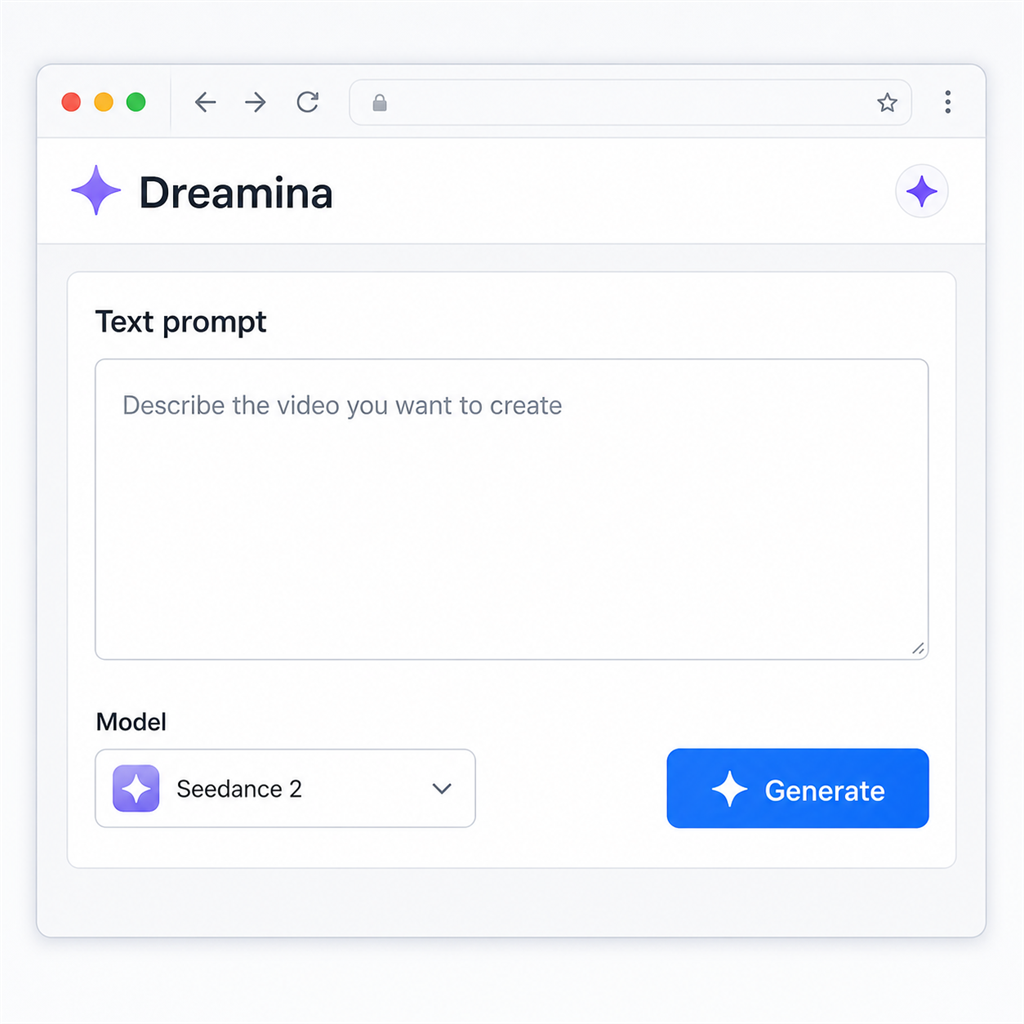DreaminaでSeedance 2.0を選択し、動画生成プロンプトを入力している操作画面のイメージ