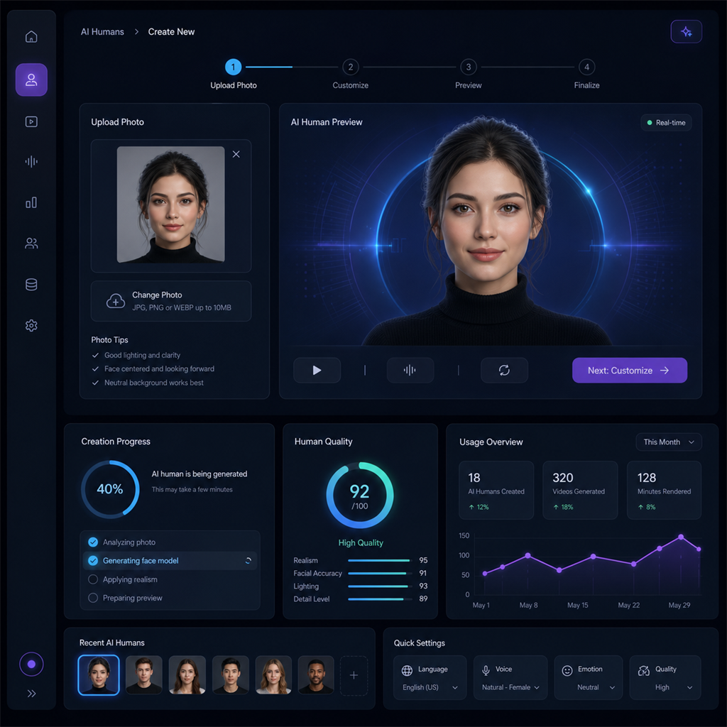 Tavusのダッシュボードで写真をアップロードしてAIヒューマンを作成している画面イメージ